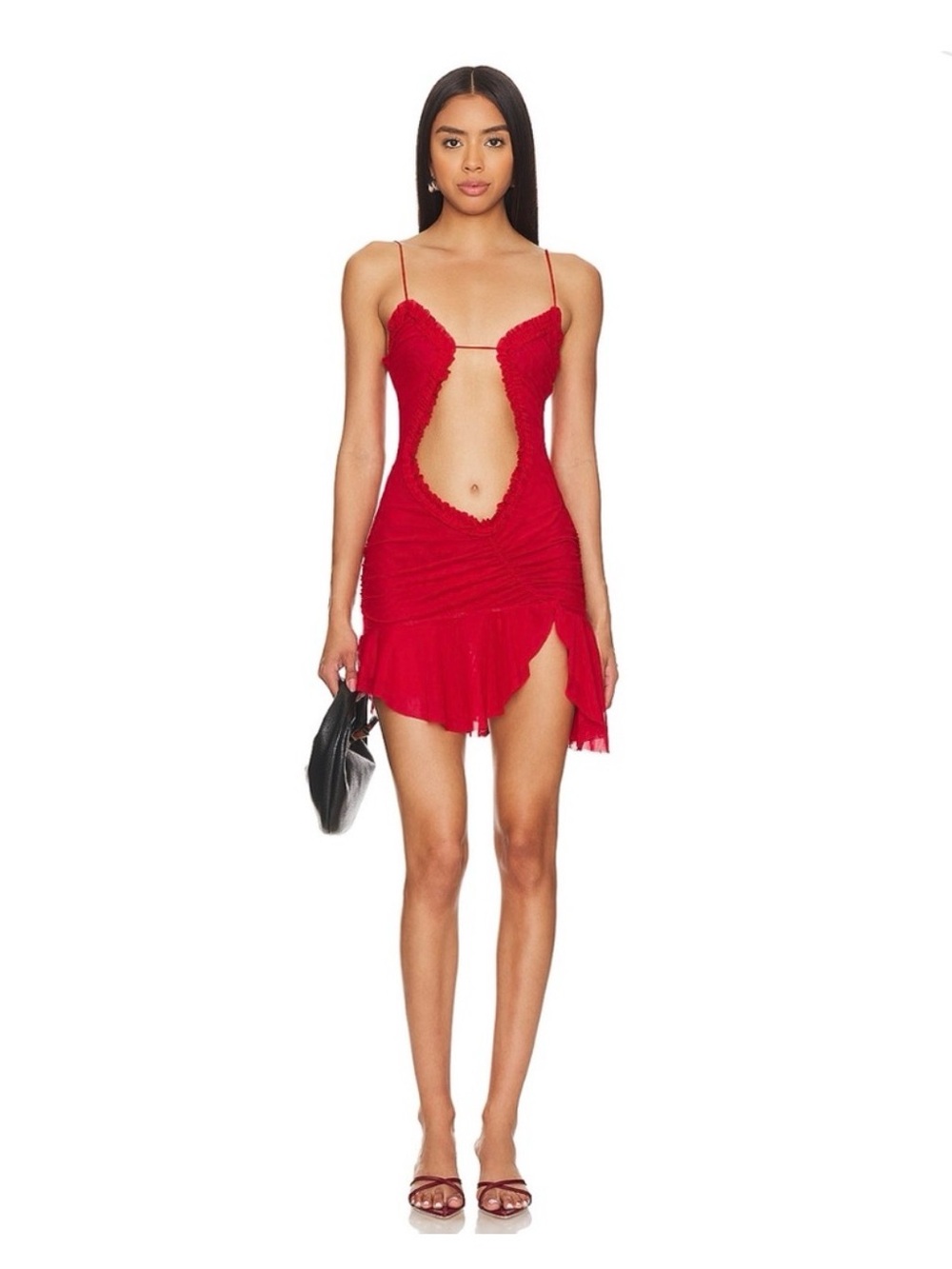 Jaded London Scarlett Red Mini Fatale Cutout Ruffle Mesh Dress Size US 8 NWT